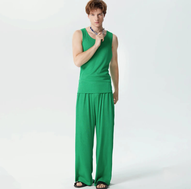Herren Sommer Set Streetwear Träger Shirt mit Hose im Set Grün