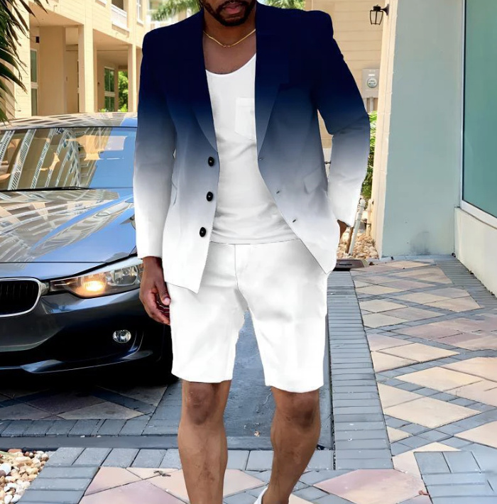 Business Herren Anzug Joas für den Sommer mit Kurze Hose Elegant in Blau Weiß