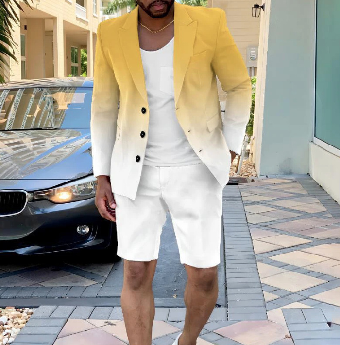 Business Herren Anzug Joas für den Sommer mit Kurze Hose Elegant in Weiß Gelb