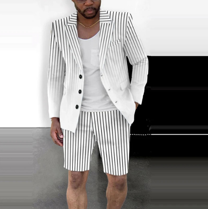 Business Herren Anzug Joas für den Sommer mit Kurze Hose Elegant in Weiß Gestreift
