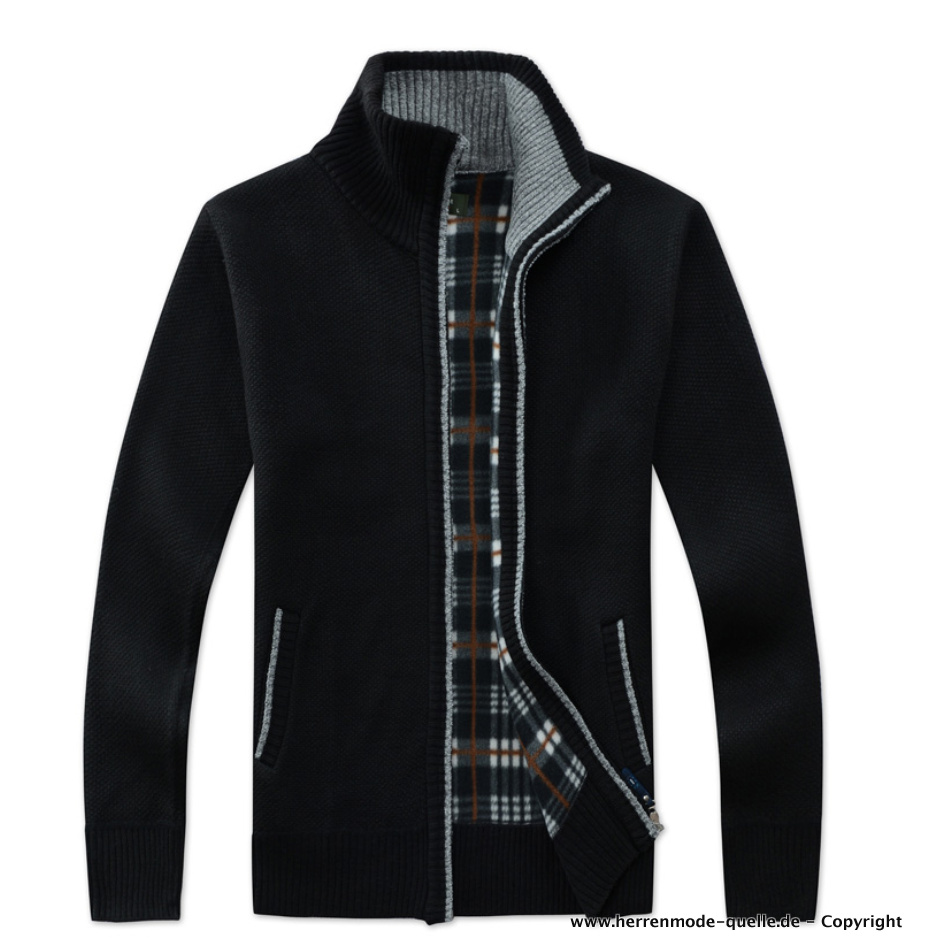 Warme Zipper Strickjacke Pullover für Herren Schwarz