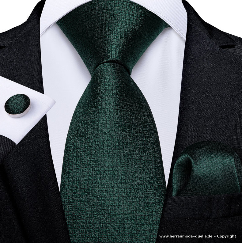 100% Seiden Herren Krawatte Ekin in Grün Krawatte - Manschettenknopf - Tuch