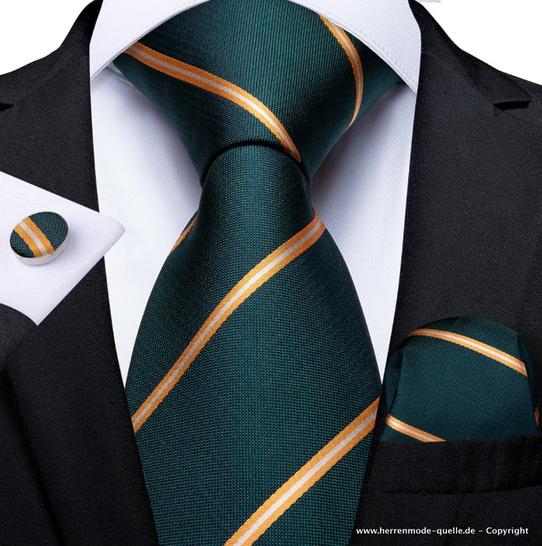 100% Seiden Herren Krawatte Enis in Grün Krawatte - Manschettenknopf - Tuch