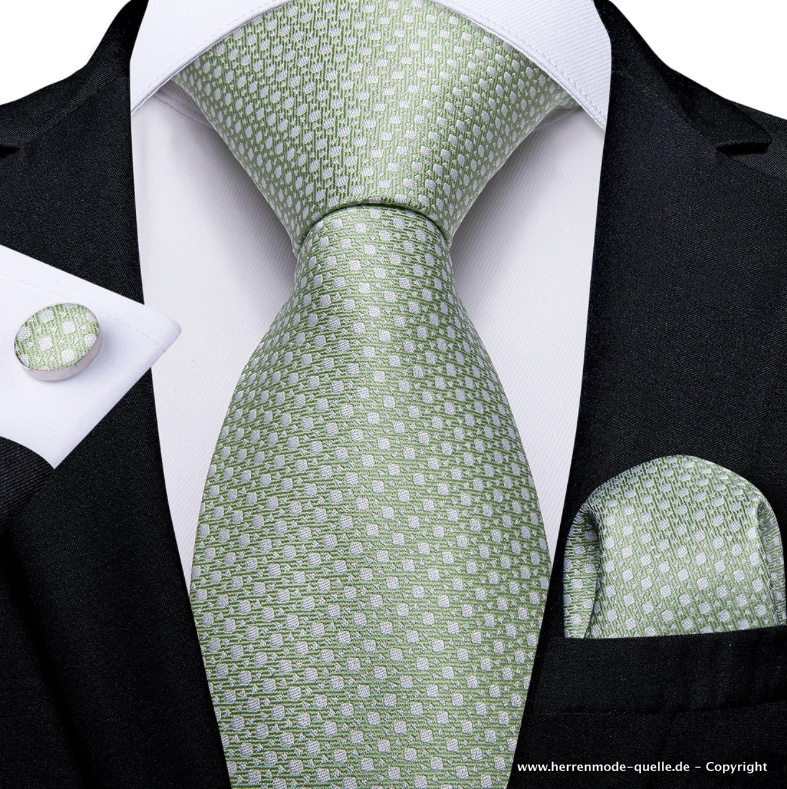 100% Seiden Herren Krawatte Erin in Hellgrün Krawatte - Manschettenknopf - Tuch