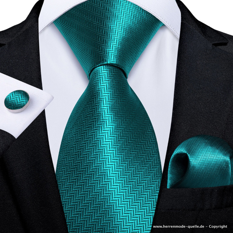100% Seiden Herren Krawatte Elex in Blau Krawatte - Manschettenknopf - Tuch